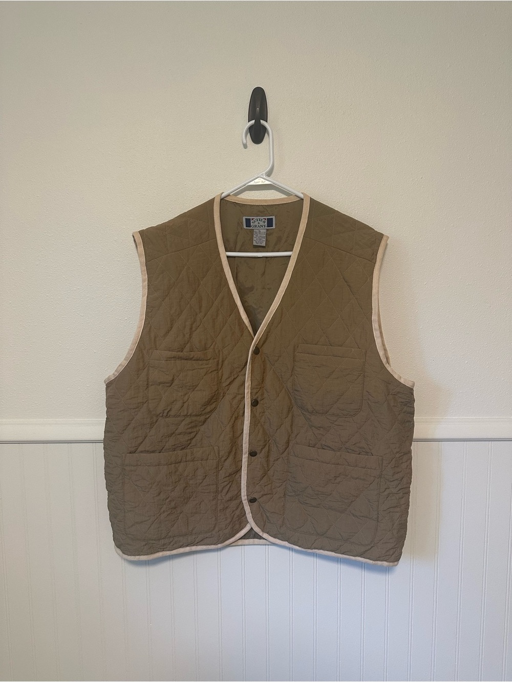 Vintage Sutter & Grant Quilted Fishing Expedition Vest Khaki Tan - Men's XL
